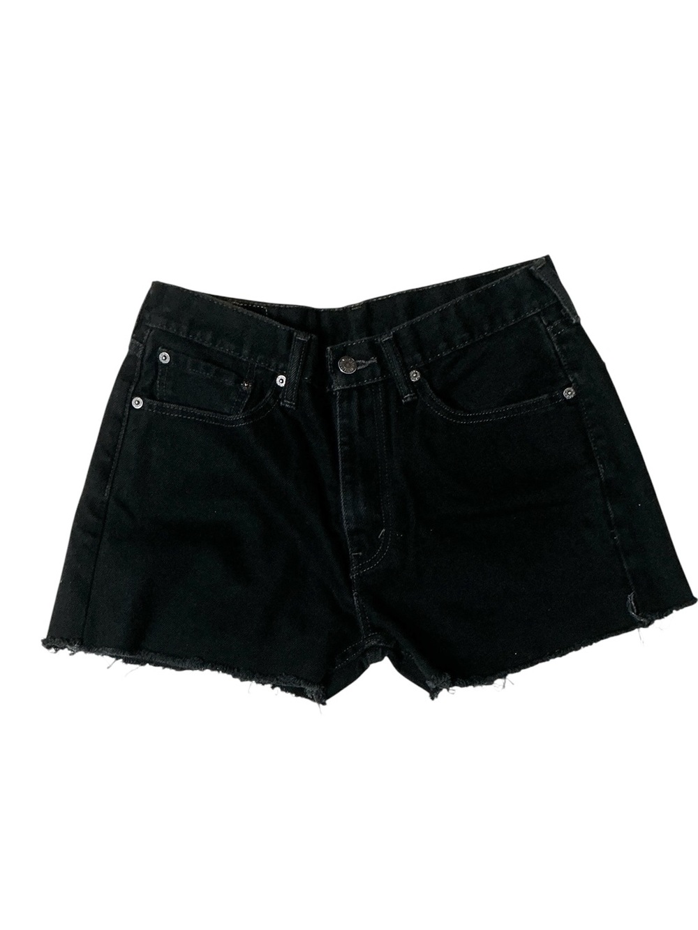 Levi's 505 Black Cutoff Denim Shorts Women's 31 Raw Hem High Rise Jean Shorts